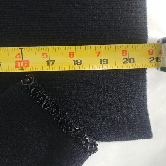 Vintage Hong Kong beaded trim square neckline black sweater top Large Pe… - Picture 10 of 12